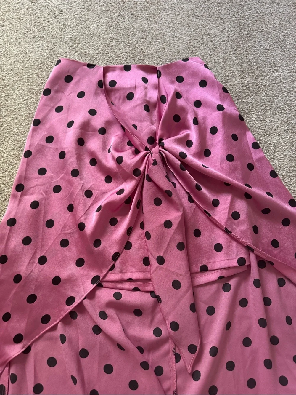 Pink Polka Dot High-Low Knot Midi Skirt - Picture 2 of 4